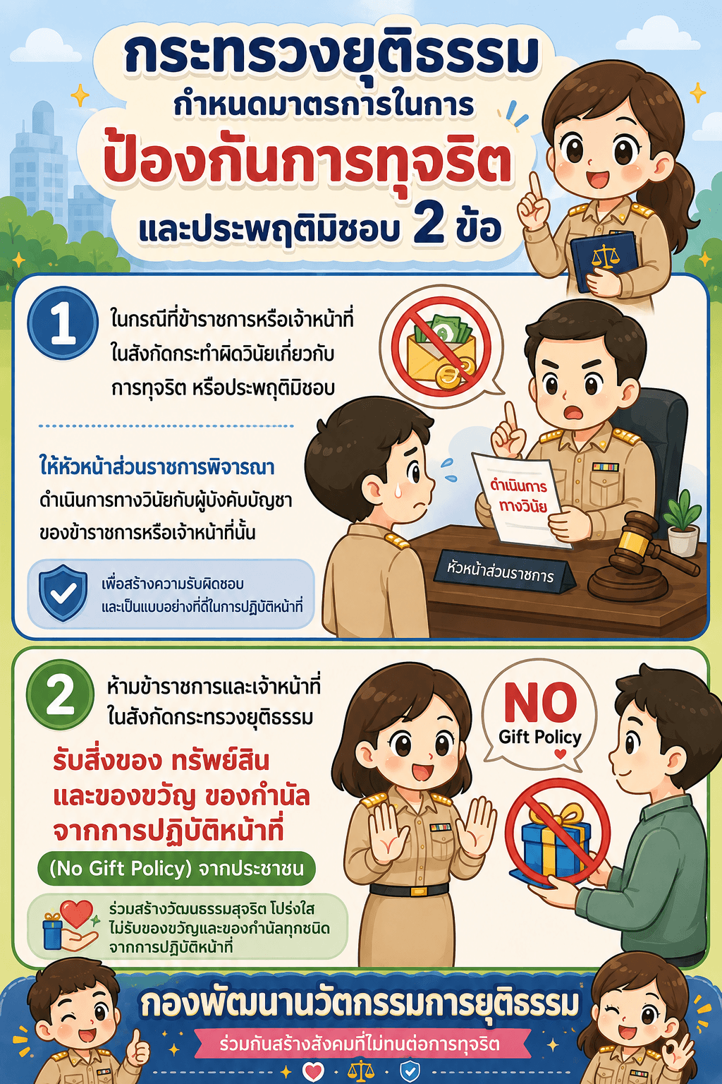 กองพัฒนานวัตกรรมการยุติธรรม ขอประชาสัมพันธ์ เรื่อง มาตรการป้องกันการทุจริตและประพฤติมิชอบกระทรวงยุติธรรม ประจำปีงบประมาณ พ.ศ. 2569 และ มาตรการป้องกันการทุจริตและประพฤติมิชอบ ของกองพัฒนานวัตกรรมการยุติธรรม