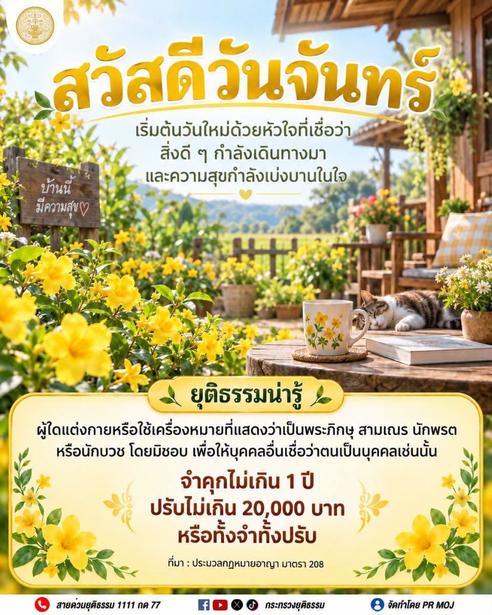 กฎหมายสวัสดี ประจำวันจันทร์ที่ 21 กันยายน 2569