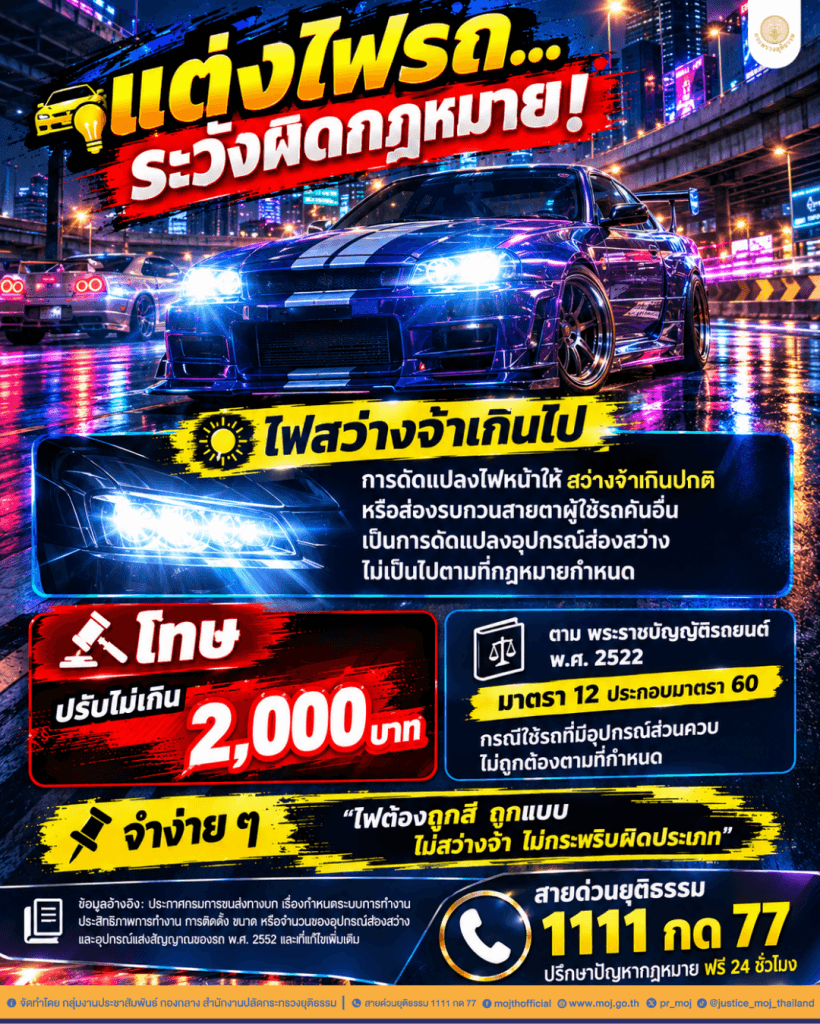 กฎหมายน่ารู้ ตอน แต่งไฟรถ…ระวังผิดกฎหมาย!