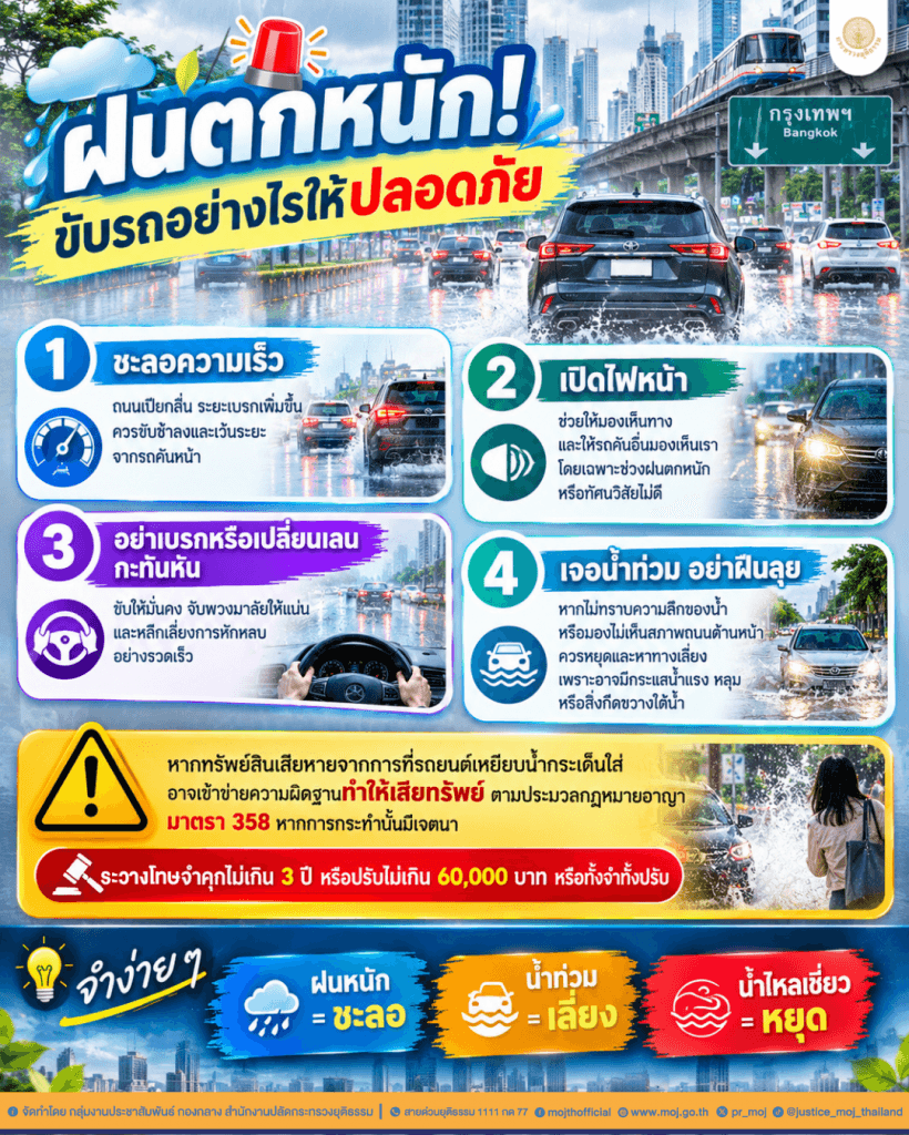 กฎฎหมายน่ารู้ ตอน ฝนตกหนัก! ขับรถอย่างไรให้ปลอดภัย